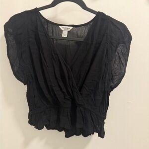 SOLD Arizona Jean Company Black Sheer V-Neck Short Sleeve Blouse